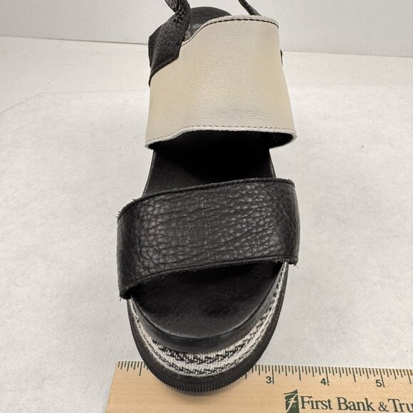 Sorel Womens 7.5 Wedge Sandals Black Beige Strappy Joanie II Slingback Chevron - Picture 11 of 13